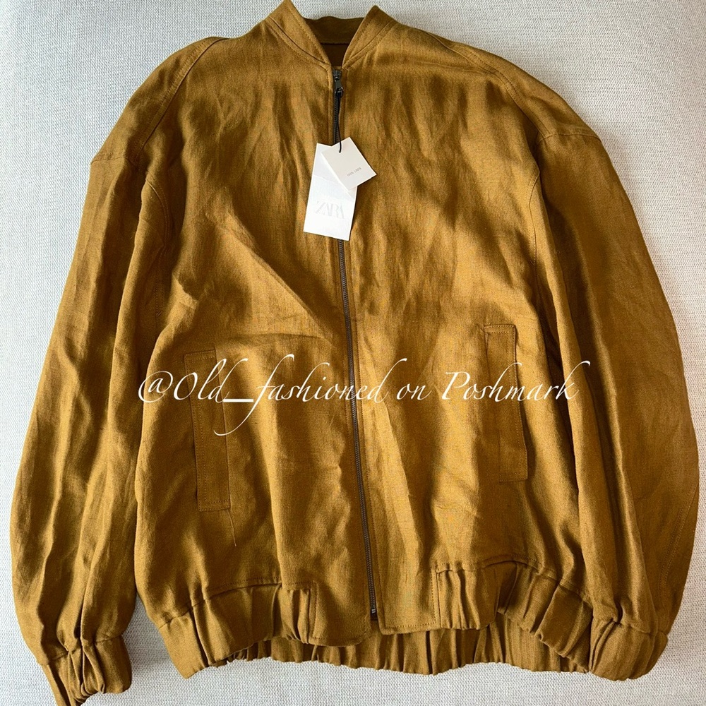 ZARA 100% Linen Bomber Jacket - Picture 6 of 9